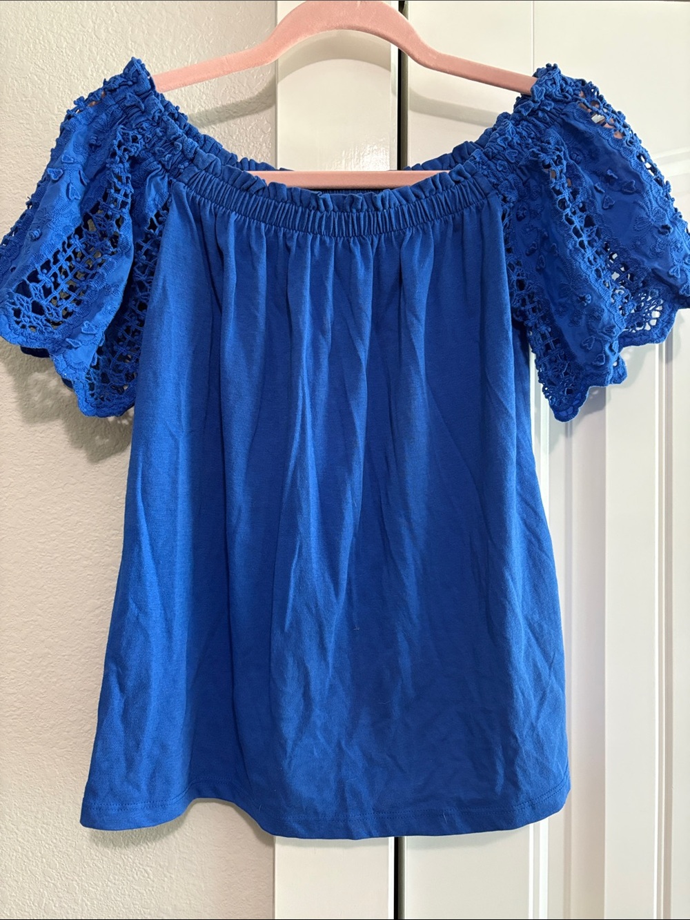 Lilly Pulitzer Blue Off-Shoulder Crochet Sleeve Top